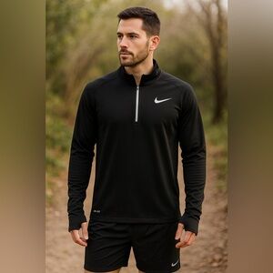 Nike Dri-Fit Men’s Running 1/4 Zip Pullover Shirt Size L Black Reflective Trim